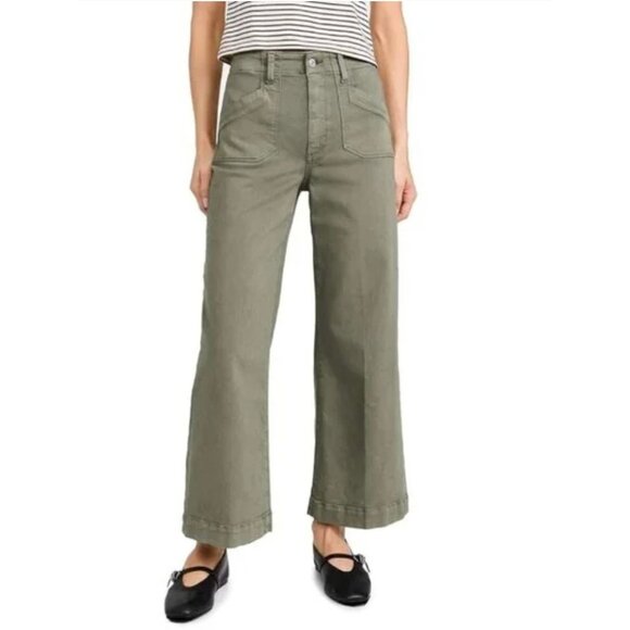 PAIGE Anessa Welt Utility Pocket Crop Wide Leg Pants Jeans Vintage Ivy Green 28 - Picture 1 of 4